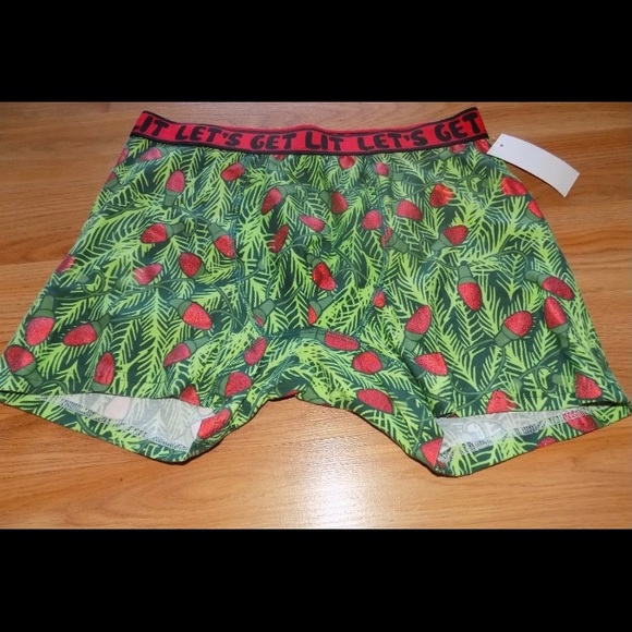Men’s Christmas Holiday Boxer Briefs Let’s Get Lit Green Red New Mad Engine - Picture 1 of 3